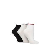 ELLE Women’s 3 Pair Contrast Frill Welt Bamboo Ankle Socks - Soft Breathable Lightweight Ladies Trainer Socks with Smooth Toe Seam, Everyday Comfort, UK 4-8 White/Black