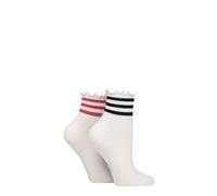 ELLE Women’s Bamboo Ankle Socks with Frill Welt - 2 Pair Pack, Soft Breathable Lightweight Everyday Comfort, Smooth Toe Seams, Ladies Fashion Trainer Socks, UK 4-8