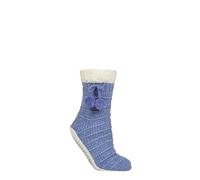 ELLE Women’s Chenille Slipper Socks - 1 Pair Soft Warm Indoor Style with Moccasin Sole, Cosy Non-Slip House Footwear for Lounging and Relaxing, Size 4-8 Powder Blue