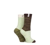 Elle Women’s Chunky Boot Socks - 2 Pack Thick Ribbed Knit Warm Cosy Thermal Layers Soft Stylish Sockwear for Cold Weather Outdoor Boots Size 4-8 (UK, Numeric, 4, 8, Regular, Regular, Forager)