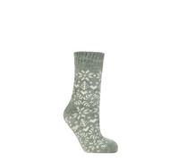 ELLE Women’s Faux Fur Lined Chenille Cable Slipper Socks - 1 Pair, Plush Indoor Comfort, Soft & Warm Knit Design with Non-Slip Base, Size UK 4-8 Forager