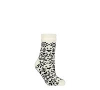 ELLE Women’s Faux Fur Lined Chenille Cable Slipper Socks - 1 Pair, Plush Indoor Comfort, Soft & Warm Knit Design with Non-Slip Base, Size UK 4-8 Off White