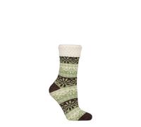 Elle Women’s Feather-Lined Fairisle Home Socks - 1 Pair Soft Warm Lounge Style with Fluffy Inner and Knitted Outer, Cosy Indoor Wear or Gift Idea, Size 4-8 Forager