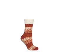 Elle Women’s Feather-Lined Fairisle Home Socks - 1 Pair Soft Warm Lounge Style with Fluffy Inner and Knitted Outer, Cosy Indoor Wear or Gift Idea, Size 4-8 Wild Poppy