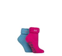 Elle Women’s Lounge Socks - 2 Pair Multipack Thermal Bed Style with Anti-Slip Grip, Soft and Warm for Indoor Comfort and Relaxing at Home, Size 4-8 Fuschia/Blue