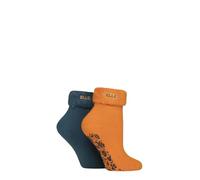 ELLE Women’s Lounge Socks - 2 Pair Multipack Thermal Bed Style with Anti-Slip Grip, Soft and Warm for Indoor Comfort and Relaxing at Home, Size 4-8 Marmalade