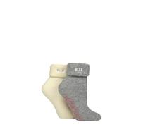 ELLE Women’s Lounge Socks - 2 Pair Multipack Thermal Bed Style with Anti-Slip Grip, Soft and Warm for Indoor Comfort and Relaxing at Home, Size 4-8