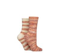 Elle Women’s Soft Stripe Boot Socks - 2 Pack Feather-Feel Crew Length, Fluffy Knitted Style for Lounging or Outdoor Boots, Warm and Cosy Everyday Wear, Size 4-8 Wild Poppy