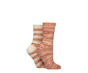 Elle Women’s Soft Stripe Boot Socks - 2 Pack Feather-Feel Crew Length, Fluffy Knitted Style for Lounging or Outdoor Boots, Warm and Cosy Everyday Wear, Size 4-8 Wild Poppy