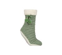 Elle Women's 1 Pair Chenille Slipper Socks With Moccasin Sole In Green Green