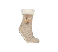 Elle Women's 1 Pair Chenille Slipper Socks With Moccasin Sole In Stone Stone