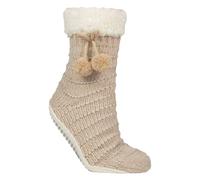 ELLE Women's 1 Pair Chenille Slipper Socks with Moccasin Sole - Soft Cosy Comfort in Beige | Size: 4/8
