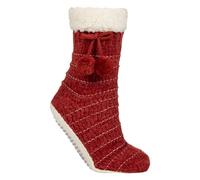 ELLE Women's 1 Pair Chenille Slipper Socks with Moccasin Sole - Soft Cosy Comfort in Burgundy | Size: 4/8