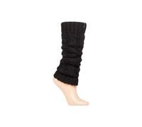 ELLE Ladies 1 Pair Chunky Cable Knit Leg Warmers - Black One Size