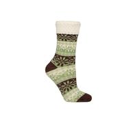 Elle Women’s Feather-Lined Fairisle Home Socks - 1 Pair Soft Warm Lounge Style with Fluffy Inner and Knitted Outer, Cosy Indoor Wear or Gift Idea, Size 4-8 Forager