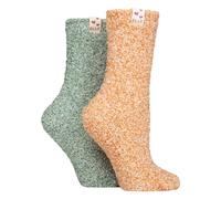 ELLE Women's 2 Pack Two Tone Cosy Bed & Home Socks - Warm Soft Relaxing Comfort in Orange | Size: 4-8 Elle Orange 4-8
