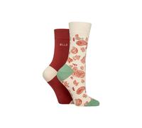Elle Ladies Soft, Breathable & Cooling Bamboo Patterned and Plain Colourful Socks in a Multipack of 2 Pairs (UK, Numeric, 4, 8, Regular, Regular, Wild Poppy)