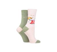ELLE Women's 2 Pair Bamboo Patterned & Plain Socks in Green | Size: 4-8 Elle Green 4-8