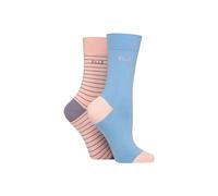 ELLE Women's 2 Pair Bamboo Striped & Plain Socks in Pale Pink | Size: 4-8 Elle Pale Pink 4-8