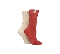 Elle Women's Chenile Boot Socks - Soft and Cosy Cable Knit in a Multipack of 2 for Walking, Hiking and the Outdoors Size 4-8 (UK, Numeric, 4, 8, Regular, Regular, Wild Poppy/Cream)