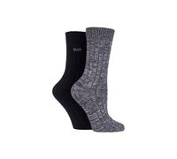 ELLE Women's 2 Pair Chunky Cotton Ribbed Boot Socks in Black | Size: 4-8 Elle Black 4-8