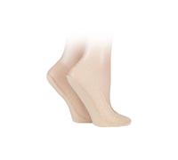 ELLE Ladies 2 Pair Lace Shoe Liner Socks with Grip Natural 4-8