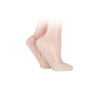 Elle Women's 2 Pair Lacy and Plain Fashion Shoe Liners Natural 4-8