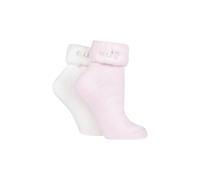Elle Ladies 2 Pair Original Cosy Bed Socks - Pink/Mid Muted