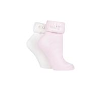 Elle Ladies 2 Pair Original Cosy Bed Socks - Pink/Mid Muted