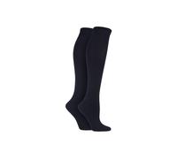 Elle Ladies Plain and Striped Cotton Knee High Socks Pack of 2 Navy 4-8