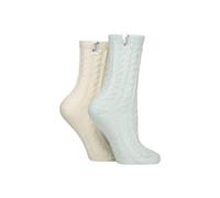 ELLE Women’s 2-Pair Speckled Cable Cosy Lounge Socks - Medium Weight, Rainbow Fleck Knit, Ribbon-Tied Gift Pack 4-8 Powder Blue