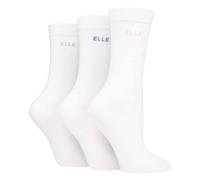 ELLE Women's 3 Pack Plain Cotton Socks - Soft Breathable Everyday Comfort Fit in White | Size: 4-8 Elle White 4-8