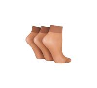 ELLE Women's 3 Pair 15 Denier 100% Nylon Ankle Highs in Camel | Size: 4-8 Elle Camel 4-8