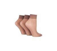 ELLE Ladies 3 Pair 15 Denier 100% Nylon Ankle Highs Mink 4-8