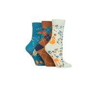 ELLE Women's 3 Pair Plain, Striped & Patterned Cotton Socks with Hand Linked Toes in Dark Indigo | Size: 4-8 Elle Dark Indigo 4-8