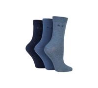 ELLE Ladies Cotton Socks 3pk- Plain, Striped and Patterned Soft Cotton Socks with Hand Linked Toes Multipack of 3 Pairs Size 4-8 Denim 4-8