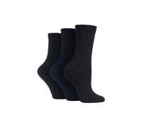 ELLE Ladies Cotton Socks 3pk- Plain, Striped and Patterned Soft Cotton Socks with Hand Linked Toes Multipack of 3 Pairs Size 4-8 Black/Navy/Charcoal 4-8