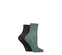 ELLE Women's Anklet Socks Pelerine - Ankle Length, Sparkly, Patterned, Colourful, Casual, Fashion, 2 Pair Multipack Size 4-8 Storm