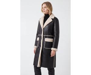ELLE Women's Avery Longline Faux-Shearling Coat in Black | Size: Large
