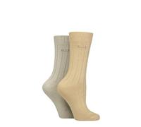 ELLE Women's Bamboo Boot Socks - Ribbed Plain Soft Breathable and Cooling, for Walking, Hiking and Outdoors Multipack of 2 Size 4-8 (UK, Numeric, 4, 8, Regular, Regular, Classic Beige)