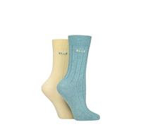ELLE Women's Bamboo Boot Socks - Ribbed Plain Soft Breathable and Cooling, for Walking, Hiking and Outdoors Multipack of 2 Size 4-8 Storm