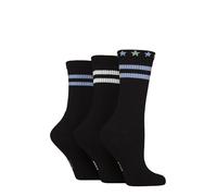 Elle Women's Bamboo Sports Socks - Plain and Striped, Crew Socks, Half Cushion 3 Pair Multipack Sizes 4-8 (UK, Numeric, 4, 8, Regular, Regular, Black/Forager)