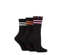 Elle Women's Bamboo Sports Socks - Plain and Striped, Crew Socks, Half Cushion 3 Pair Multipack Sizes 4-8 Black Stripe