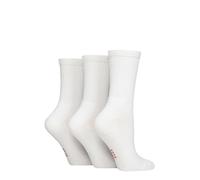 Elle Women's Bamboo Sports Socks - Plain and Striped, Crew Socks, Half Cushion 3 Pair Multipack Sizes 4-8 Plain White