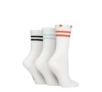 Elle Women's Bamboo Sports Socks - Plain and Striped, Crew Socks, Half Cushion 3 Pair Multipack Sizes 4-8 White Stripe