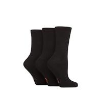 Elle Women's Bamboo Sports Socks - Plain and Striped, Crew Socks, Half Cushion 3 Pair Multipack Sizes 4-8 Plain Black