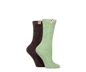 Elle Women's Chenile Boot Socks - Soft and Cosy Cable Knit in a Multipack of 2 for Walking, Hiking and the Outdoors Size 4-8 (UK, Numeric, 4, 8, Regular, Regular, Forager)