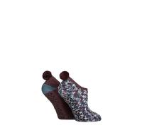 Elle Women's Cosy Slipper Socks - Mary Jane, Pom Poms, Anti Slip Grips, Warm,Winter, Colourful, Bright, Size 4-8 Multipack of 2 Blue Coral
