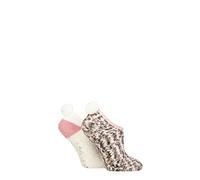 Elle Women's Cosy Slipper Socks - Mary Jane, Pom Poms, Anti Slip Grips, Warm,Winter, Colourful, Bright, Size 4-8 Multipack of 2 Wild Rose/White