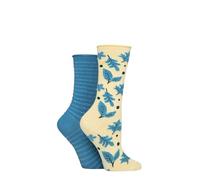 ELLE Women's Feather Striped Socks - Soft, Breathable Bamboo, Crew, Fluffy, Patterned, Spotty, Striped, Multipack of 2 Size 4-8